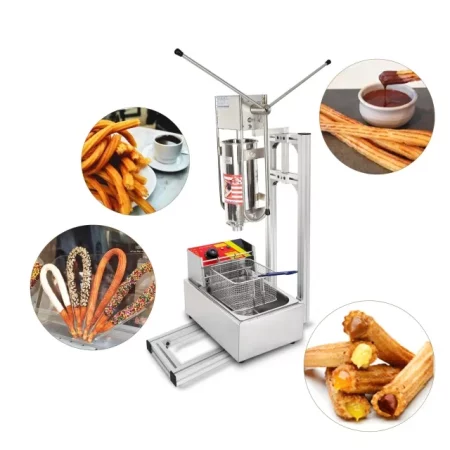Miumaeov Churros Machine Manual Stainless Steel Vertical Sausage Stuffer  with Fryer 2 in 1 Sausage Maker Spanish Churro Maker Commercial Home  Spanish Churrera Maker 12L Fryer 